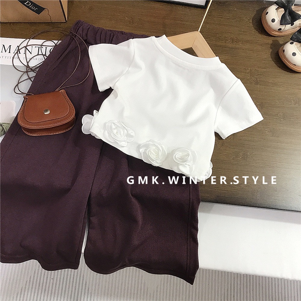 GMK 女童小香風立體玫瑰上衣/喇叭褲-細節圖2