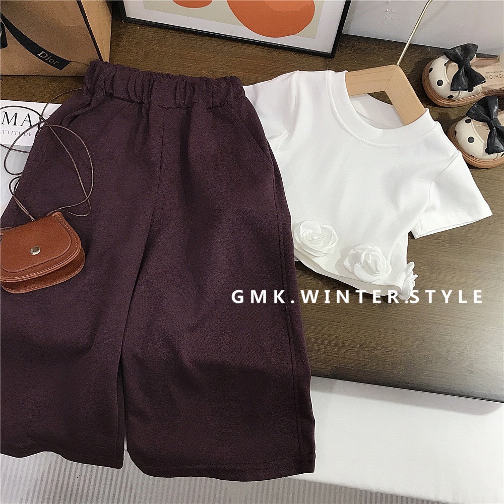 GMK 女童小香風立體玫瑰上衣/喇叭褲-細節圖3