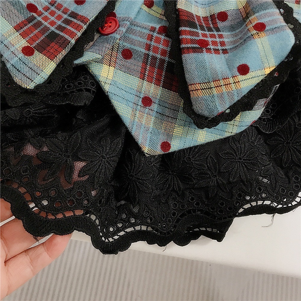 GMK 女童學院風蝴蝶結格紋上衣/蛋糕裙-細節圖6