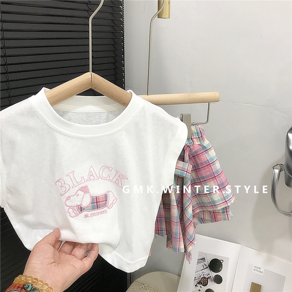 GMK 女童不規則格紋短裙套裝-細節圖5