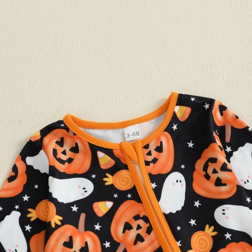 🎃萬聖節主題 南瓜幽靈印花拉鍊連身衣-細節圖3