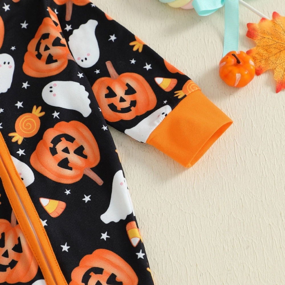 🎃萬聖節主題 南瓜幽靈印花拉鍊連身衣-細節圖4