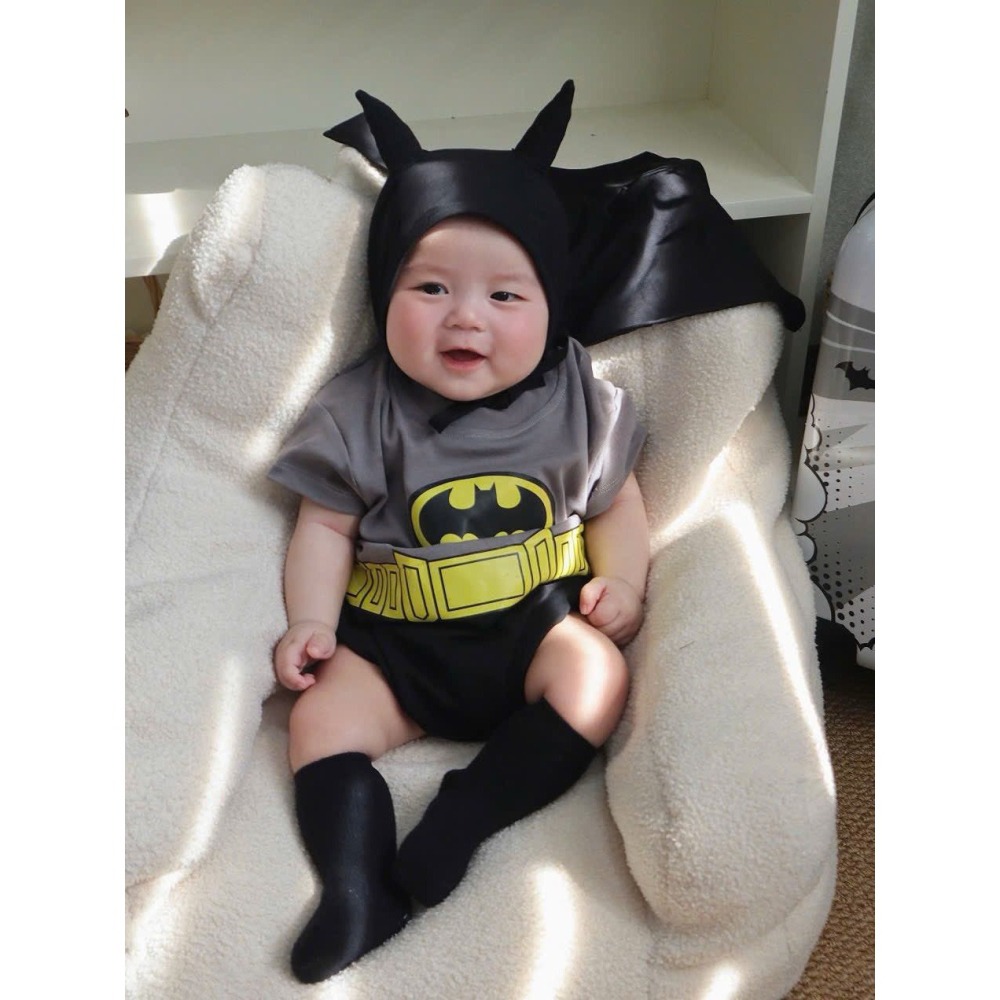 🎃萬聖節主題 蝙蝠寶寶🦇英勇出擊造型包屁衣套裝(含帽子襪子)-細節圖3