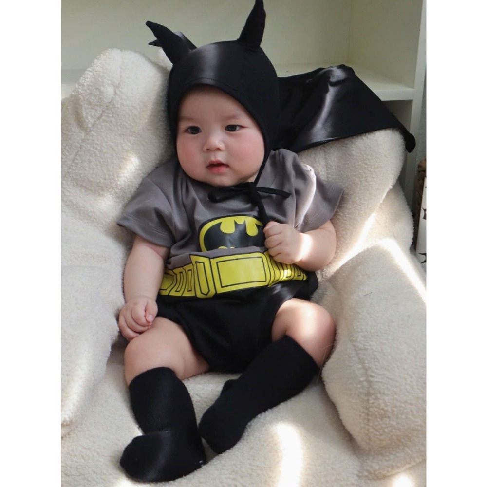 🎃萬聖節主題 蝙蝠寶寶🦇英勇出擊造型包屁衣套裝(含帽子襪子)-細節圖4
