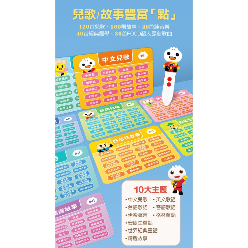 📖風車圖書🔸FOOD超人-多重點讀筆(32G+內建386首曲目+充電底座+藍牙功能+錄音貼紙+歌曲點讀卡+傳輸線)-細節圖8