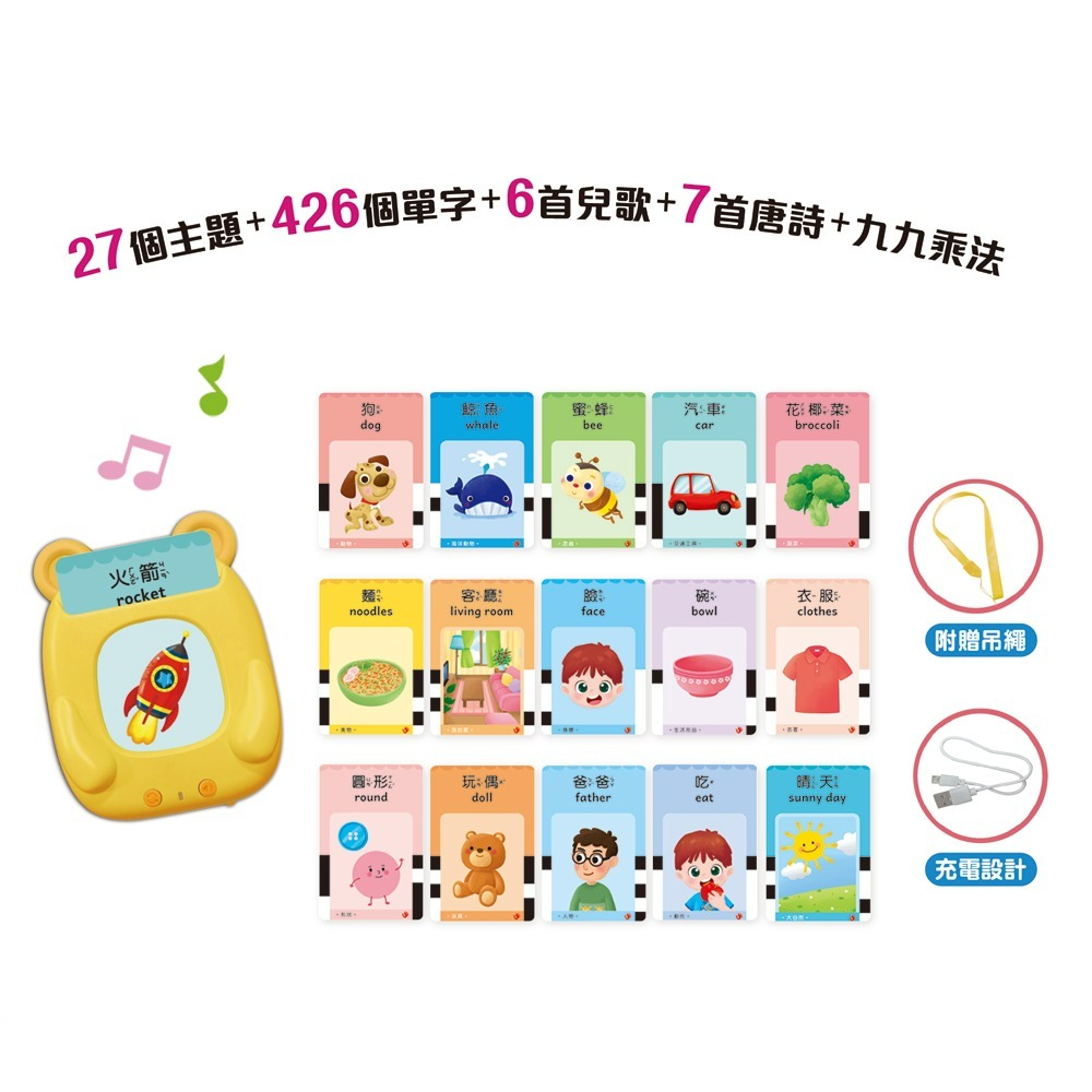 📖双美🔸寶貝熊雙語學習讀卡機（內附寶貝熊讀卡機+224張雙面字卡+吊繩+充電線）-細節圖2