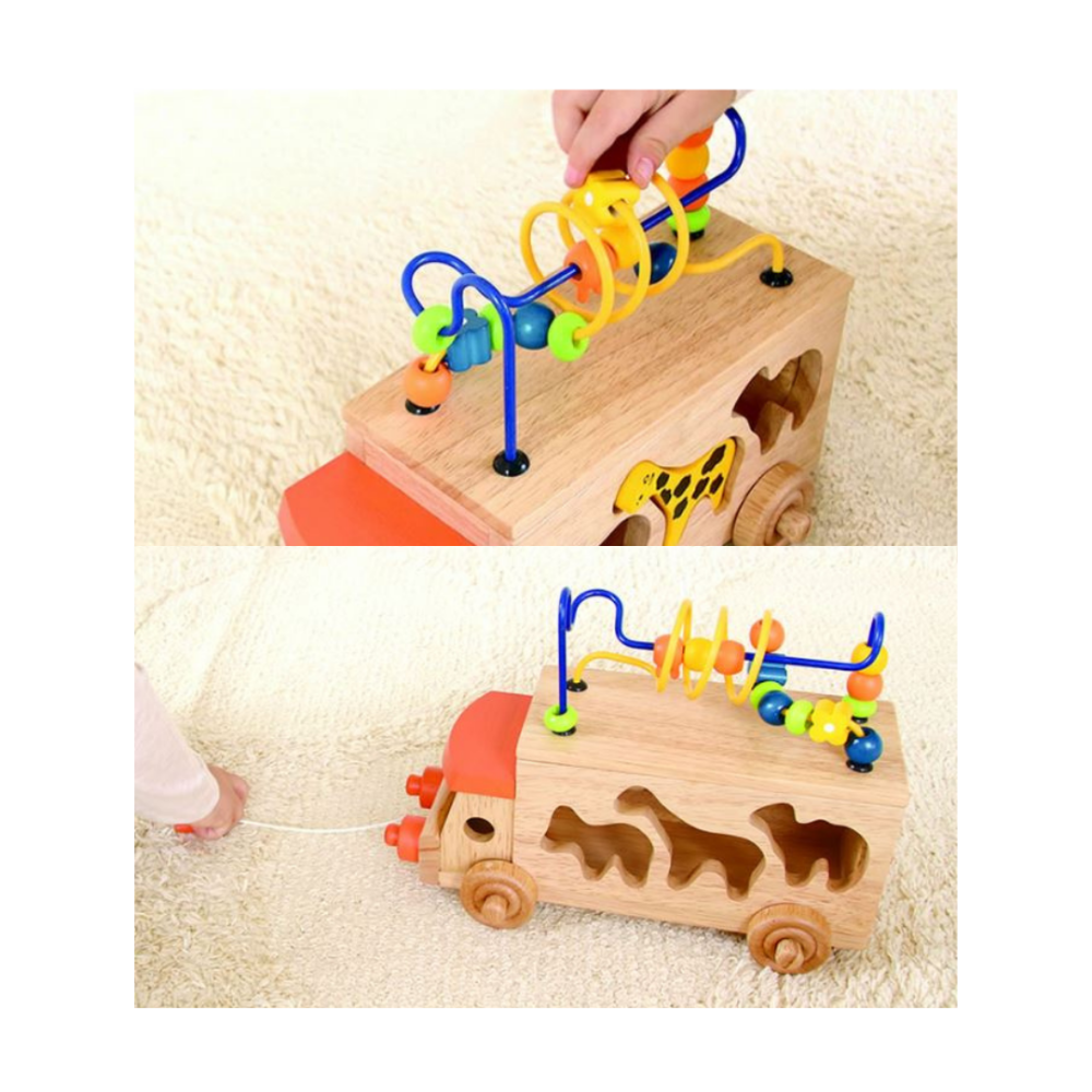 木頭珠珠積木拖拉車玩具-細節圖3