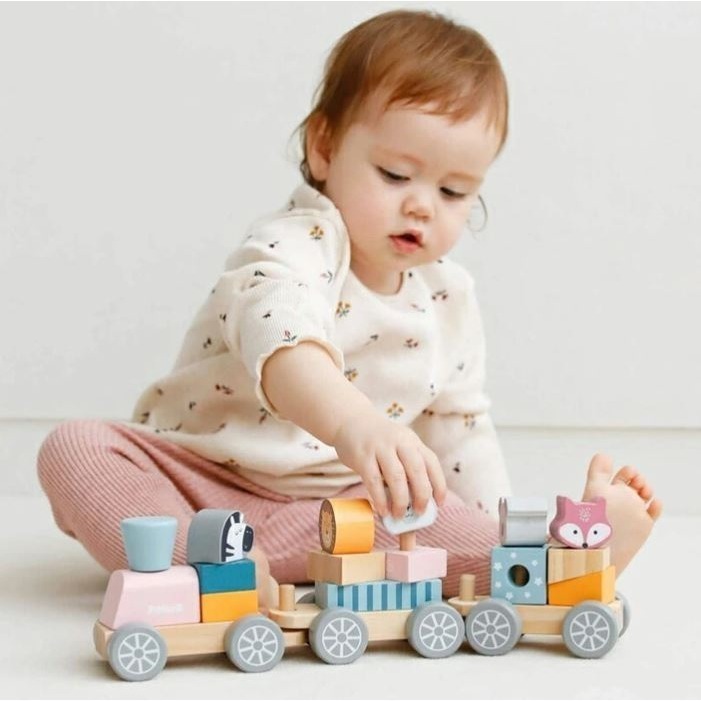 《客製化》PolarB 木製益智積木火車玩具-細節圖4