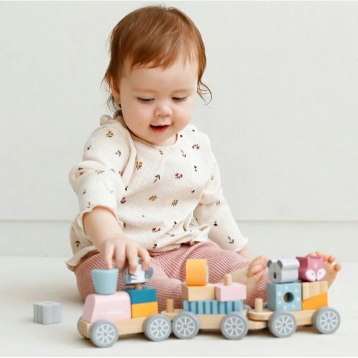 《客製化》PolarB 木製益智積木火車玩具-細節圖5