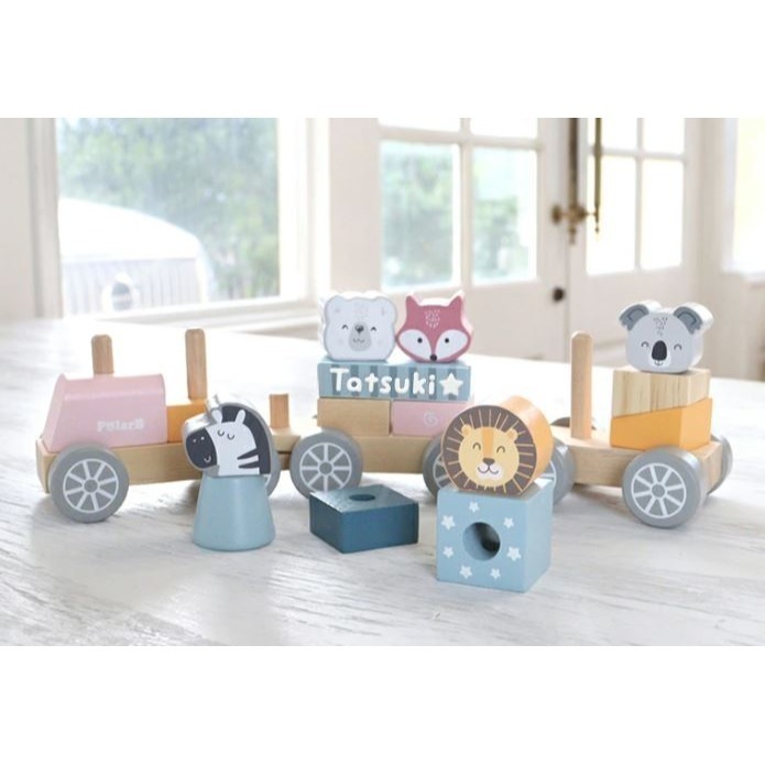 《客製化》PolarB 木製益智積木火車玩具-細節圖7