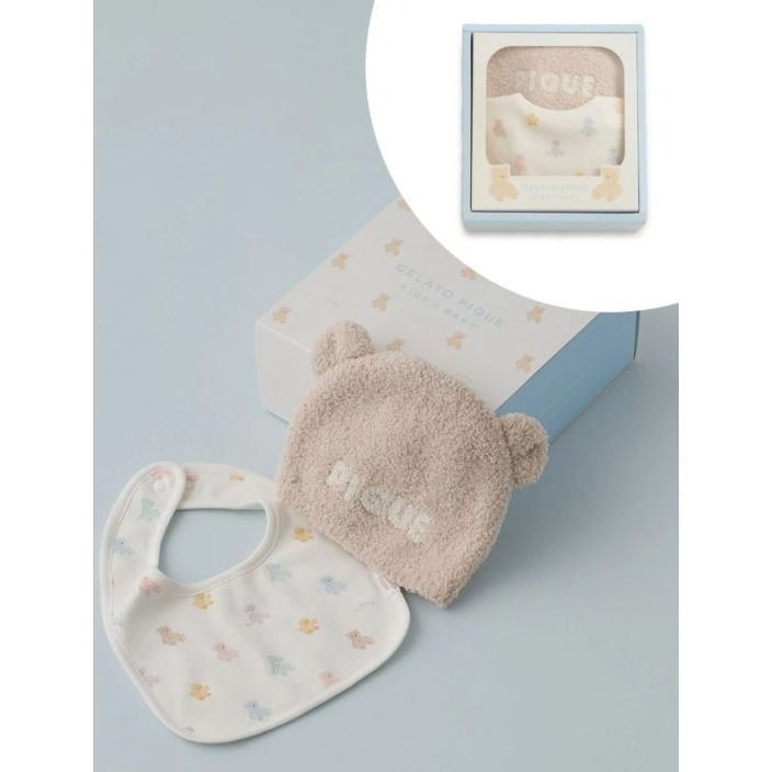 G小熊針織帽(頭圍32-60cm*高16cm)+圍兜兜(12.5cm*19cm)