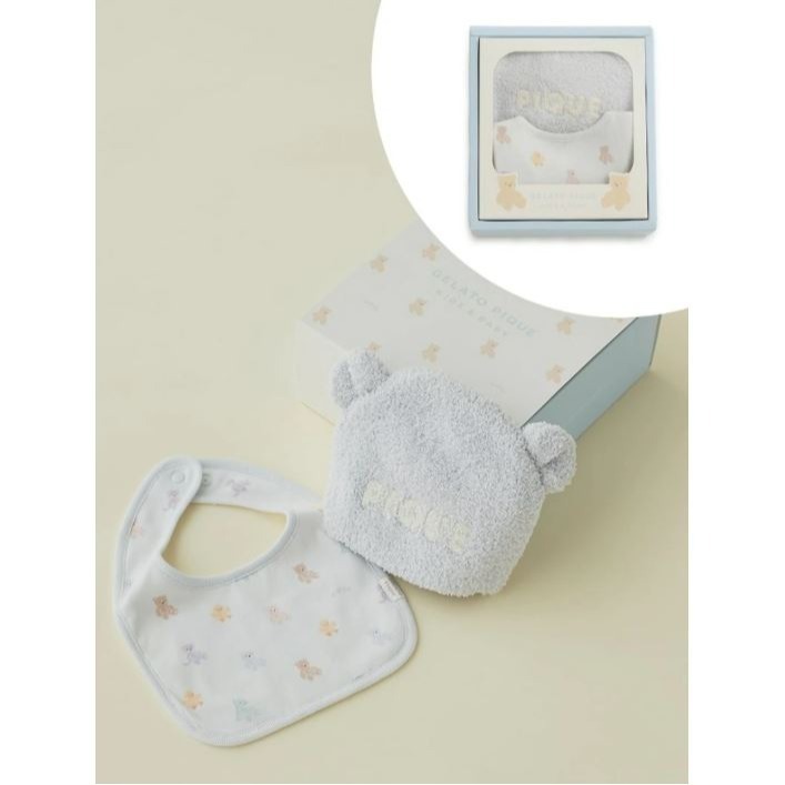 I小熊針織帽(頭圍32-60cm*高16cm)+圍兜兜(12.5cm*19cm)