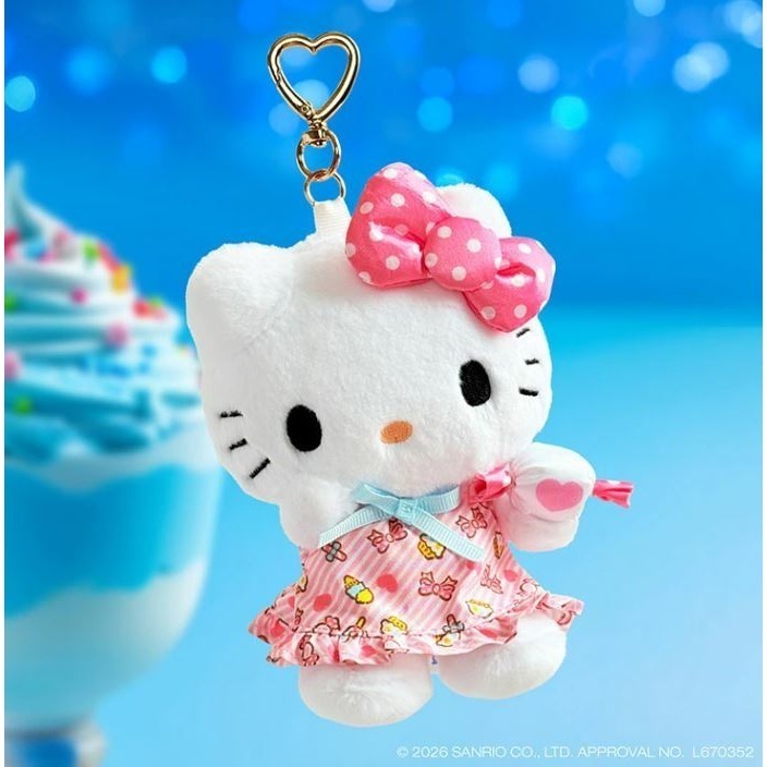 【7月限定】三麗鷗 Hello Kitty Fresh Punch復古汽水聯名 絨毛娃娃吊飾/鑰匙圈公仔-規格圖4