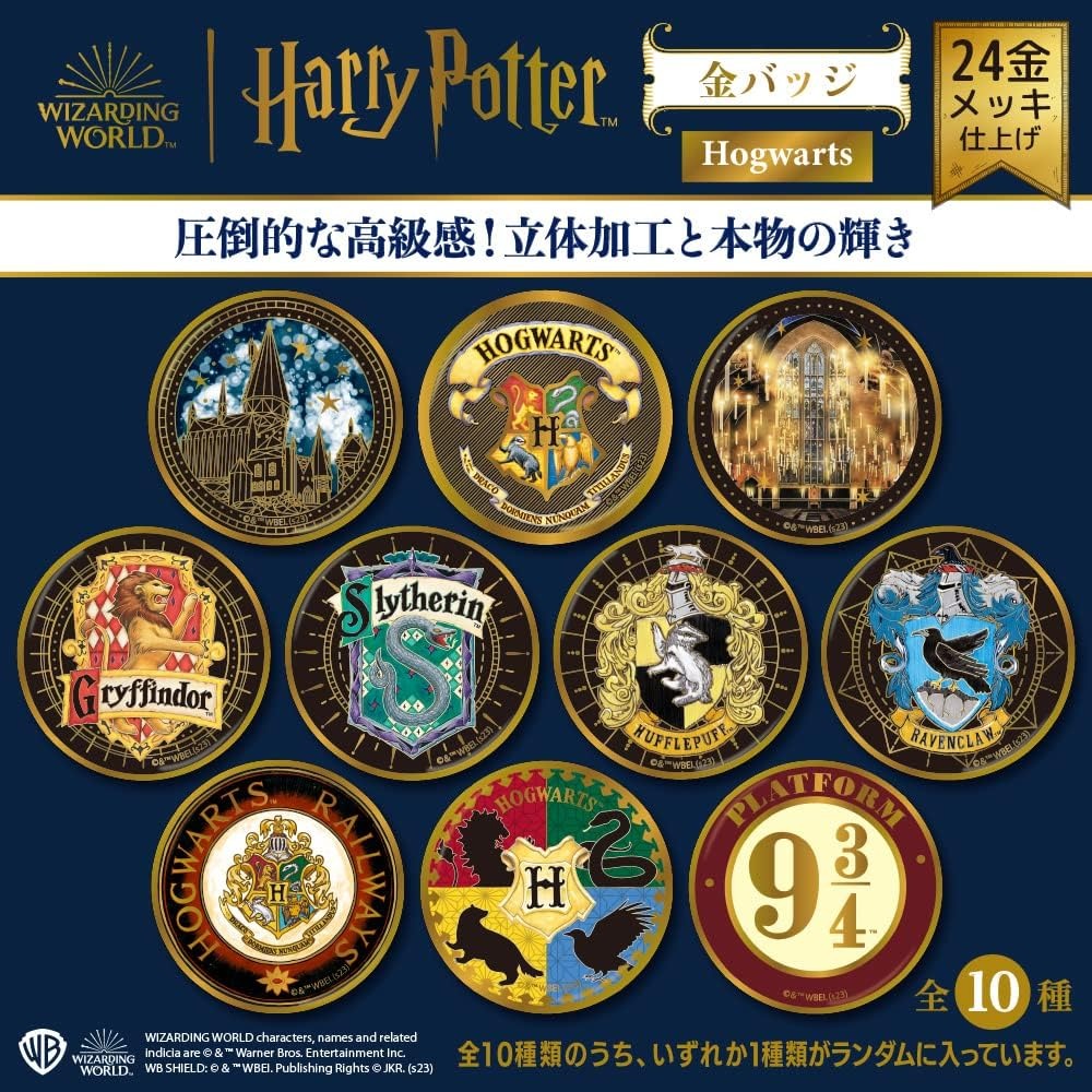 哈利波特 霍格華茲篇24K鍍金金屬徽章盲盒（10入/盒）