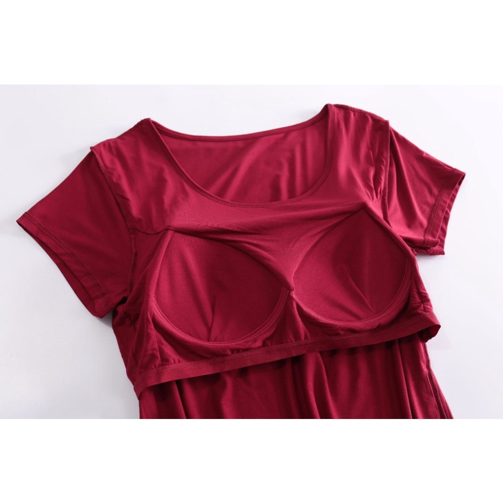 莫代爾 短袖T恤 素T 素BRAT 免穿內衣👙莫代爾涼感Bra-T❣️無鋼圈涼感T恤 睡衣 短袖上衣運動內衣短版上衣套裝-細節圖4