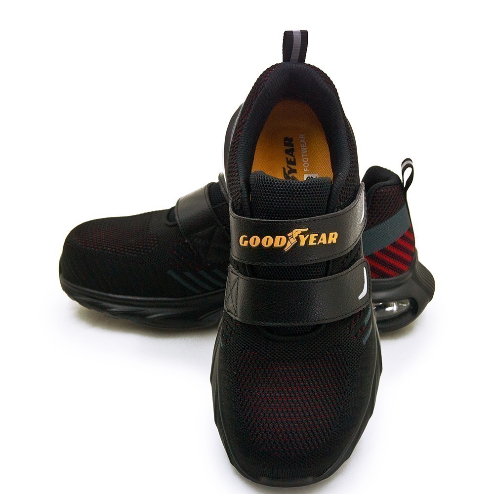 【利嘉夢】GOODYEAR 固特異透氣2E寬楦塑鋼頭防護認證安全氣墊工作鞋 紅雀系列 黑紅灰 43910 男/女-細節圖3