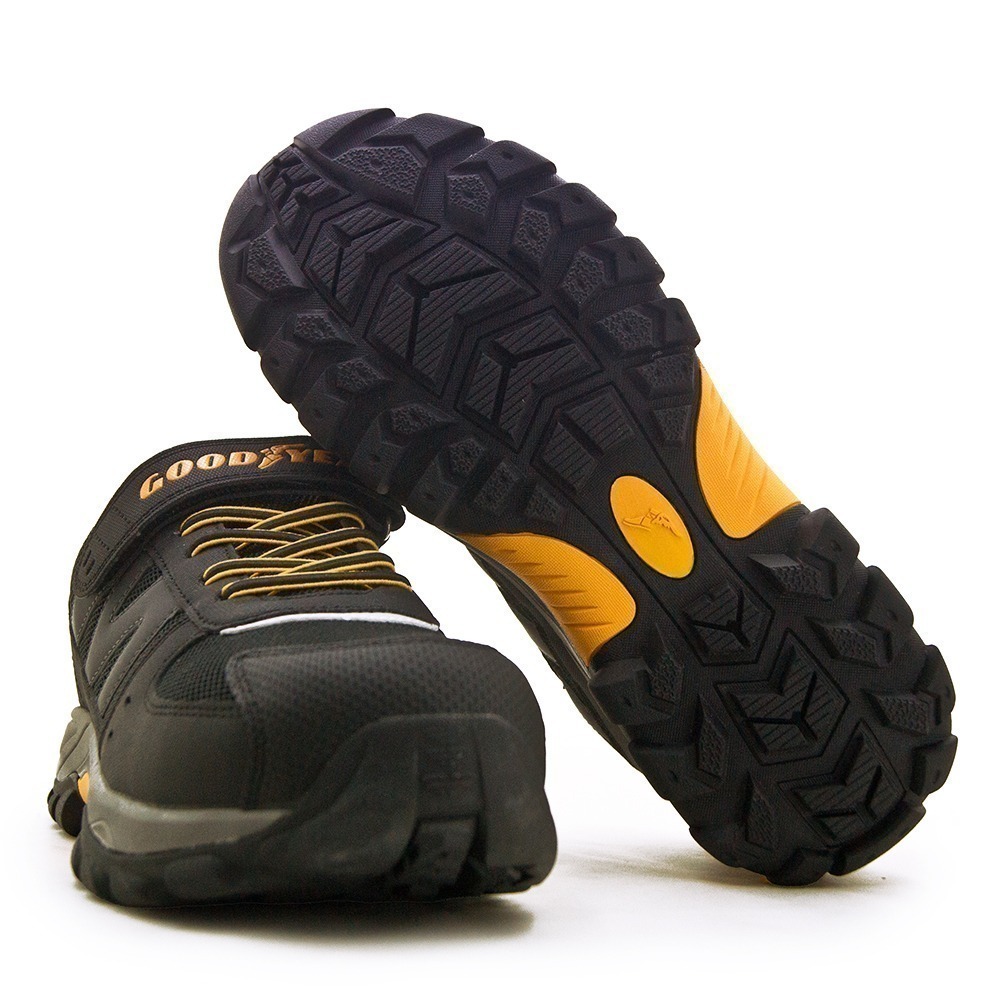 【利嘉夢】GOODYEAR 固特異抗靜電防穿刺塑鋼頭防護認證安全工作鞋 黑曜石系列 黑灰黃 43930 男-細節圖5