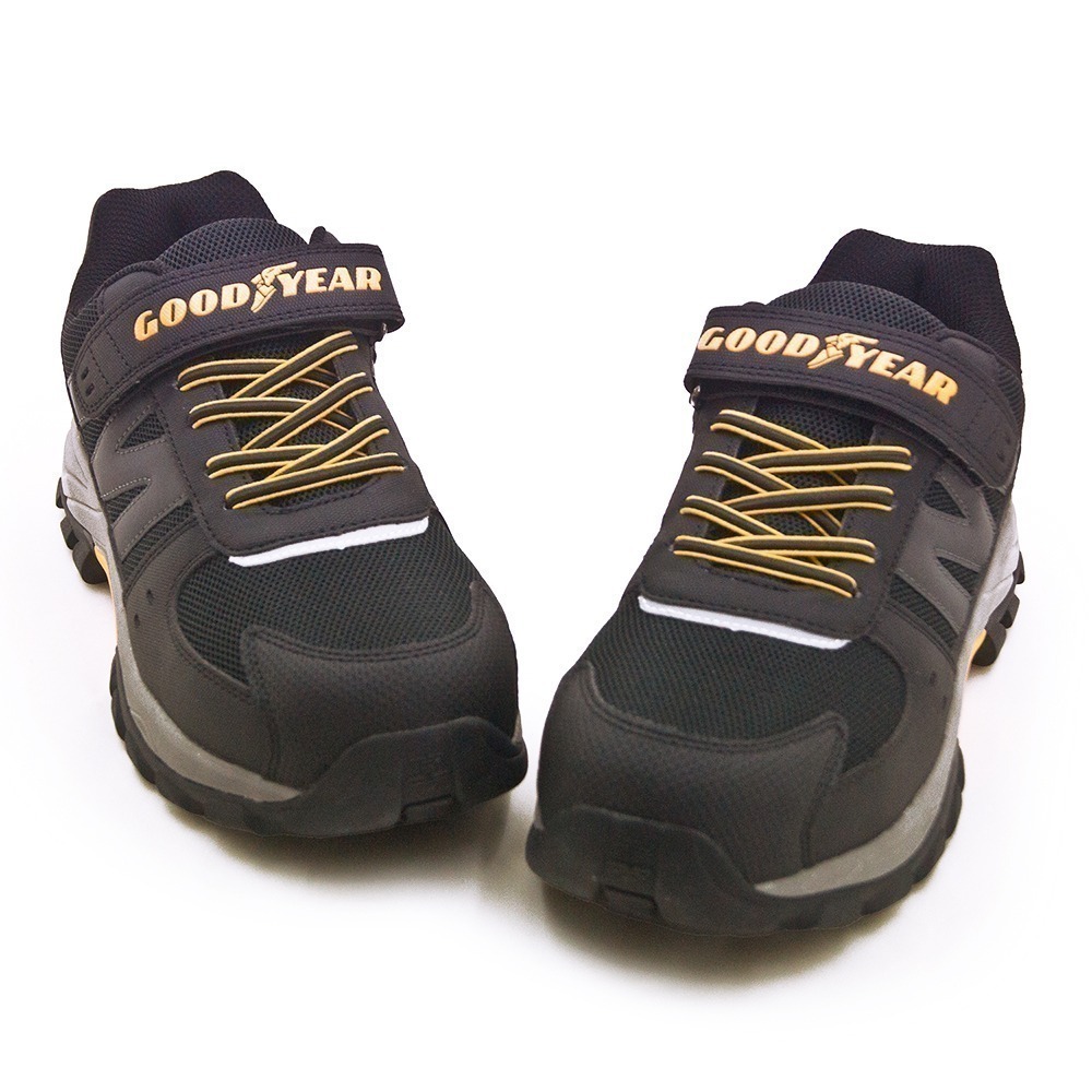 【利嘉夢】GOODYEAR 固特異抗靜電防穿刺塑鋼頭防護認證安全工作鞋 黑曜石系列 黑灰黃 43930 男-細節圖2