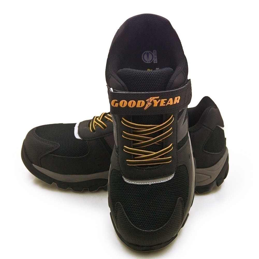 【利嘉夢】GOODYEAR 固特異抗靜電防穿刺塑鋼頭防護認證安全工作鞋 黑曜石系列 黑灰黃 43930 男-細節圖3