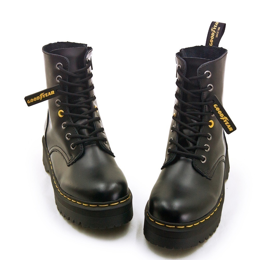 【利嘉夢】GOODYEAR 固特異時尚經典中筒厚底牛皮馬汀鞋 黑 42910 女-細節圖2
