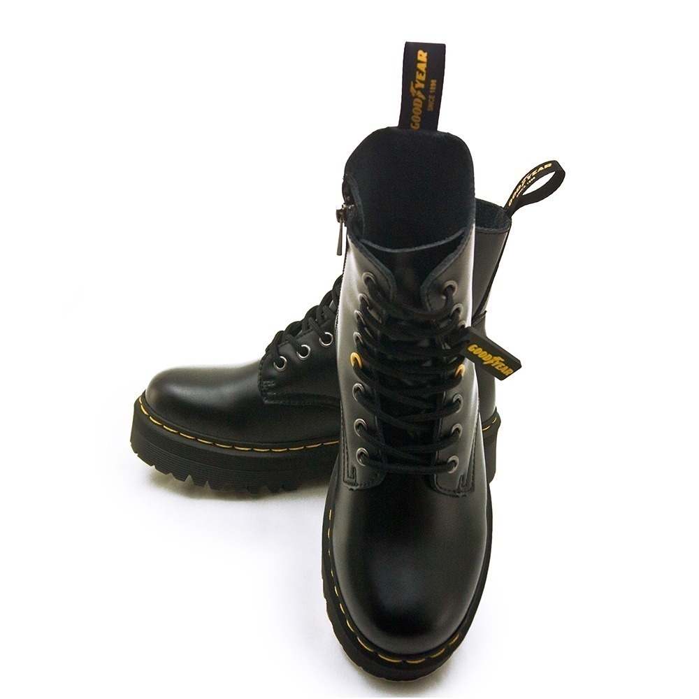 【利嘉夢】GOODYEAR 固特異時尚經典中筒厚底牛皮馬汀鞋 黑 42910 女-細節圖3