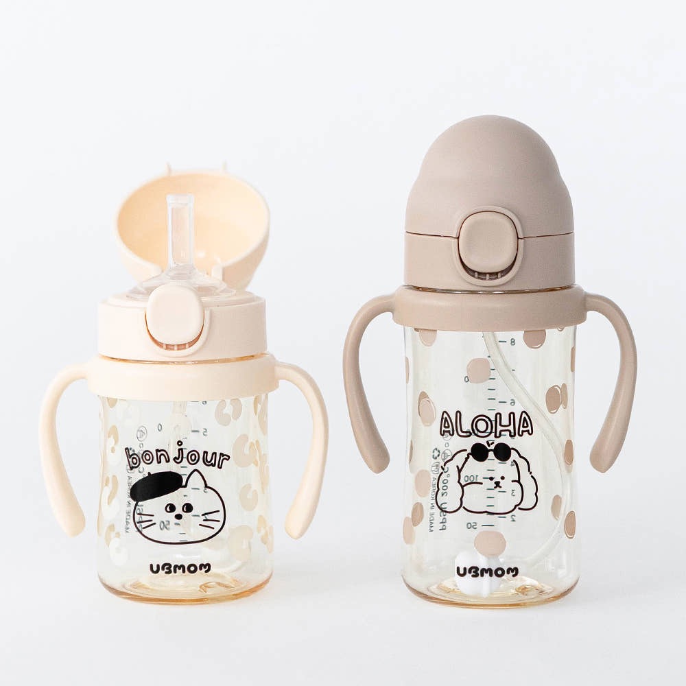正韓UBMOM2025新款畫家貓咪、狗狗渡假風食物渣渣防回流水杯。台灣區認證經銷商。奶瓶、水杯任選4個贈透明防水提袋-細節圖2