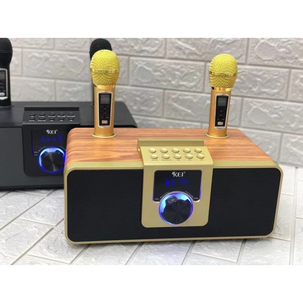 🇹🇼臺灣現貨送USB氣氛燈 KEI K08雙人藍牙麥克風 ktv 無線麥克風 露營  生日 尾牙 木紋藍牙音響-細節圖3