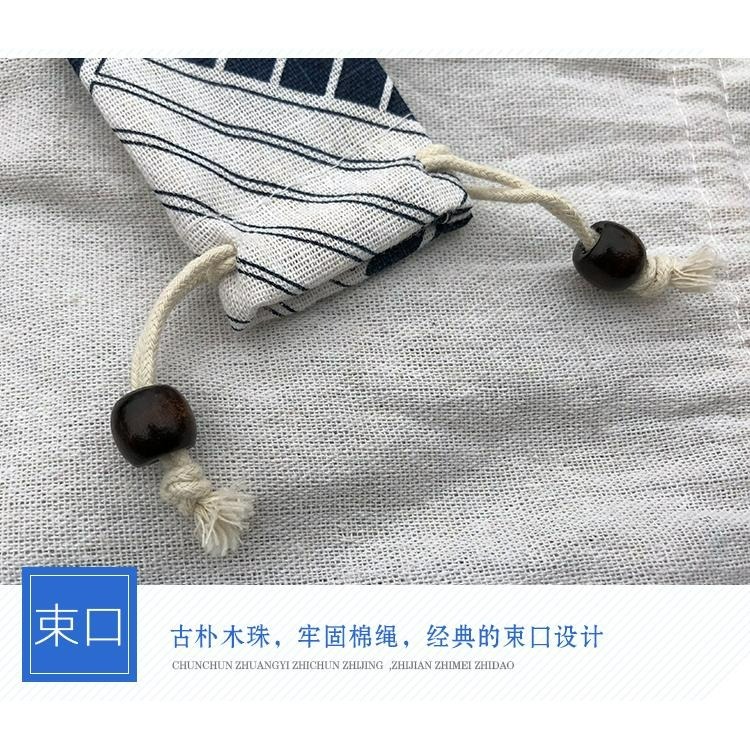 【LiCH】A150 藍色波浪 加大棉麻束口袋 筷子、湯匙 便携餐具 收纳布袋 環保袋 束口袋 露營 車泊 外出旅行用-細節圖5