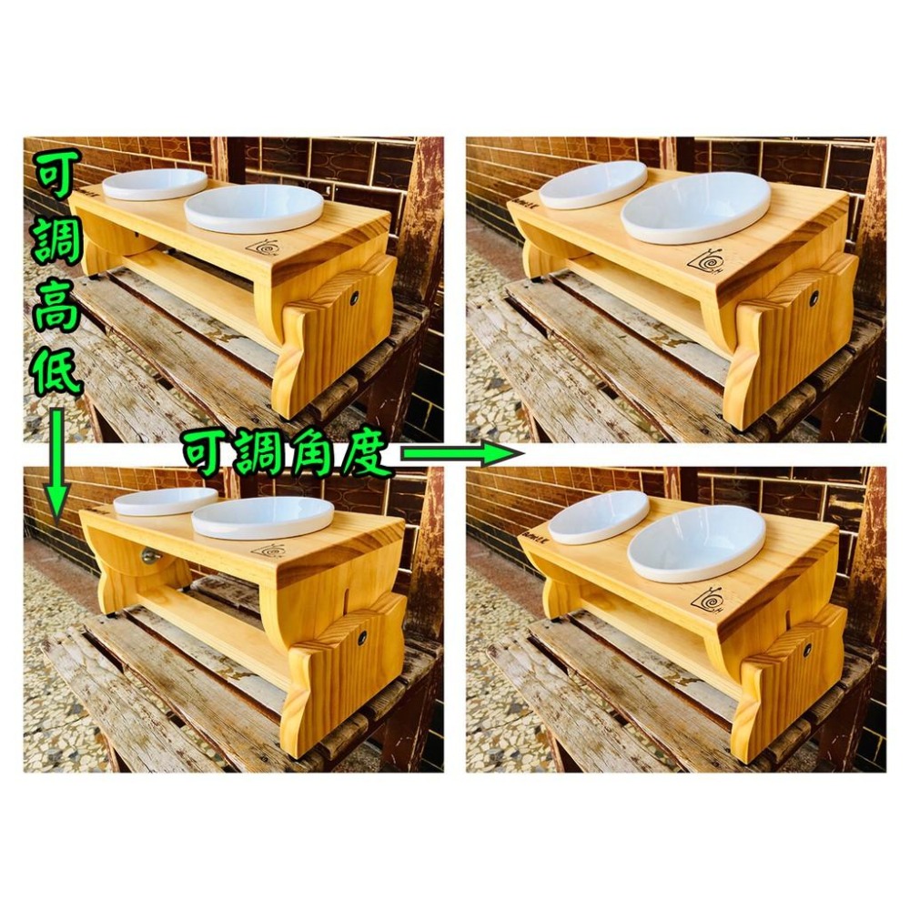 【LiCH】A111 台灣製 紐松實木雙碗寵物餐桌 專利無段調節餐桌高度及角度 寵物餐桌 餵食桌 飼料架 貓 狗寵物皆可-細節圖2
