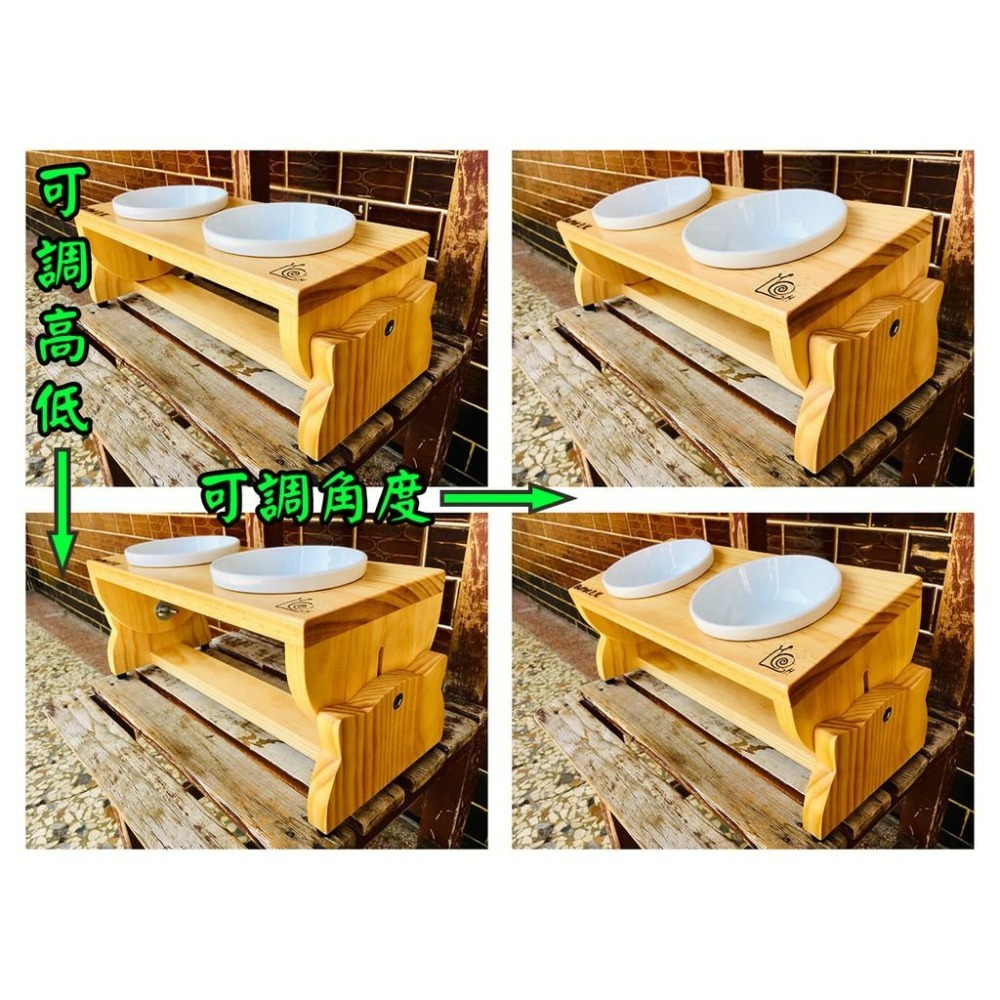 【LiCH】A111 台灣製 紐松實木雙碗寵物餐桌 專利無段調節餐桌高度及角度 寵物餐桌 餵食桌 飼料架 貓 狗寵物皆可-細節圖2