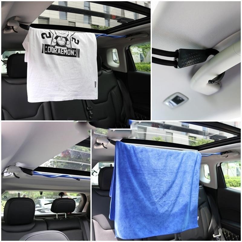 【LiCH】A046 車用曬衣繩 大掛勾彈力繩、長度可調節，掛衣繩、行李繩、固定繩、晾衣繩，戶外旅行、車床族、露營、野餐-細節圖2