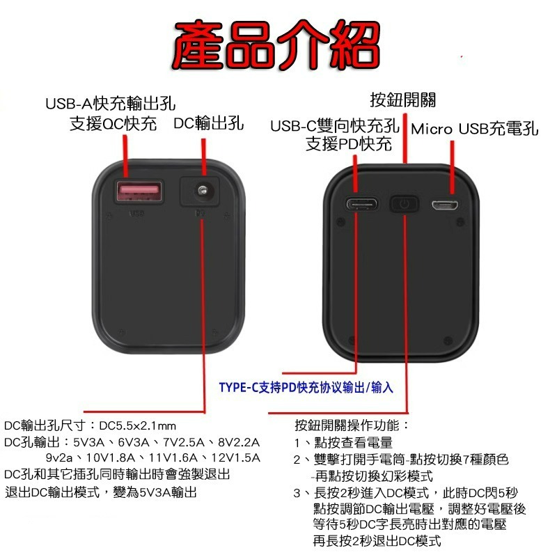 【LiCH】A207 數顯八節可換電池盒 18650電池 12V輸出  12V&5V車泊排風扇 LED燈條 手機平板快充-細節圖2