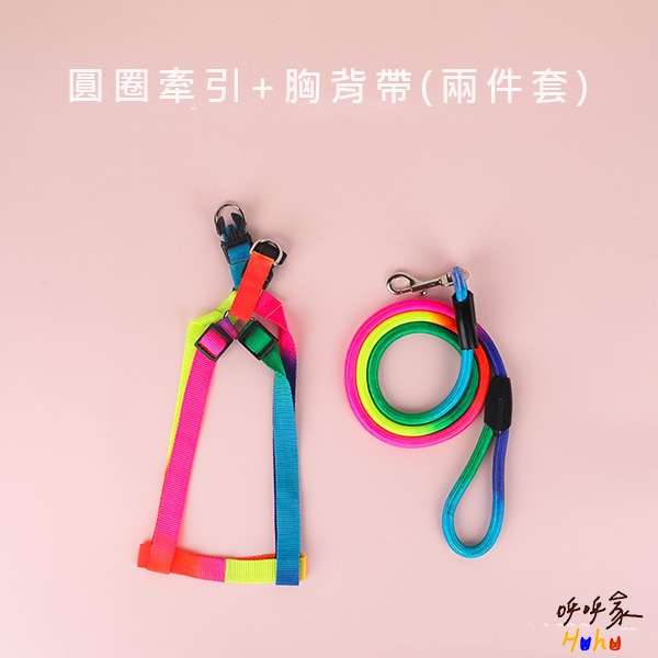 台灣現貨24H出🙌🏻划算🔥寵物七彩霓虹胸背 七彩霓虹牽引繩 七彩霓虹項圈-規格圖2