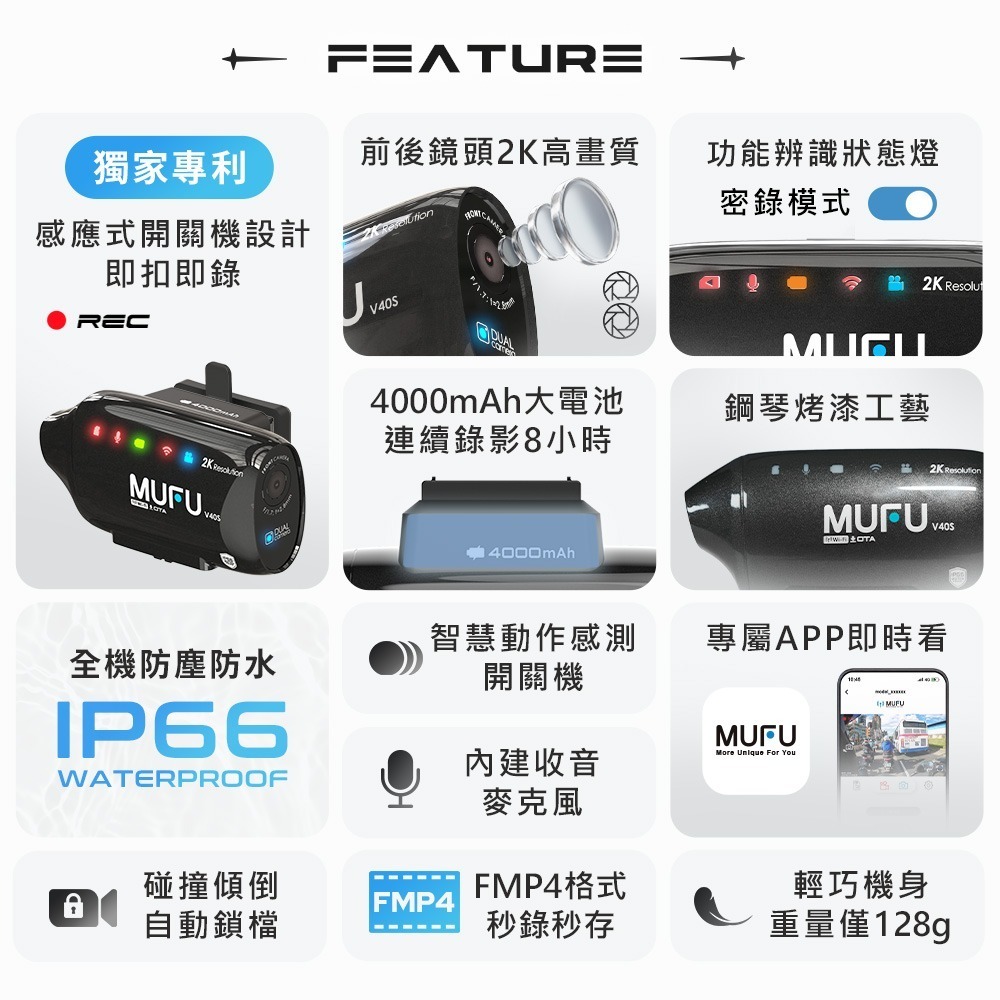 MUFU 雙鏡頭機車行車記錄器 V40S極光機(側邊款) - 兩色可選｜贈64GB記憶卡-細節圖5