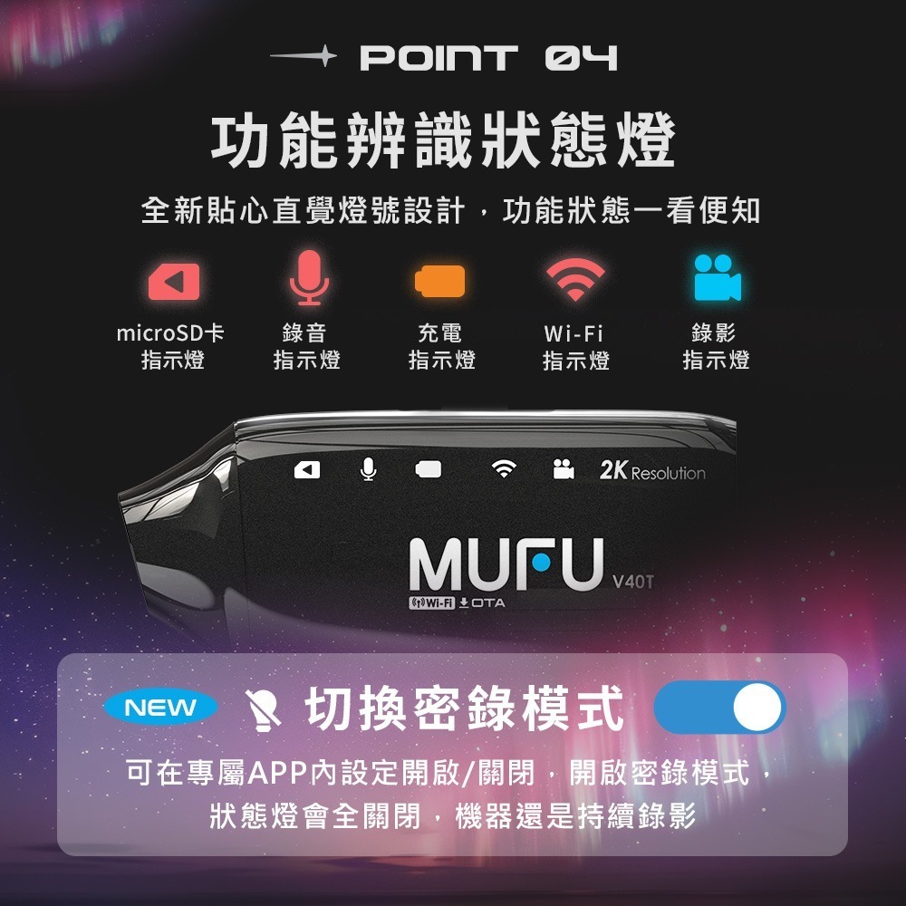 MUFU 雙鏡頭機車行車記錄器 V40T極光機(頭頂款) - 星曜黑｜贈64GB記憶卡-細節圖8