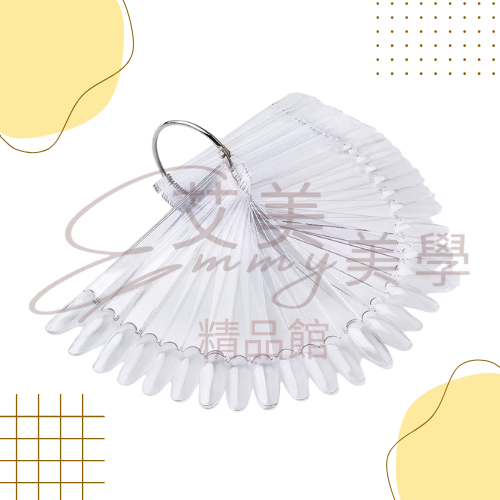 美甲色卡 扇形圆頭色卡 美甲色卡楕圓形色卡/圓頭甲片扇形/帶環色卡-透明/自然色(2色) 50pcs-規格圖3