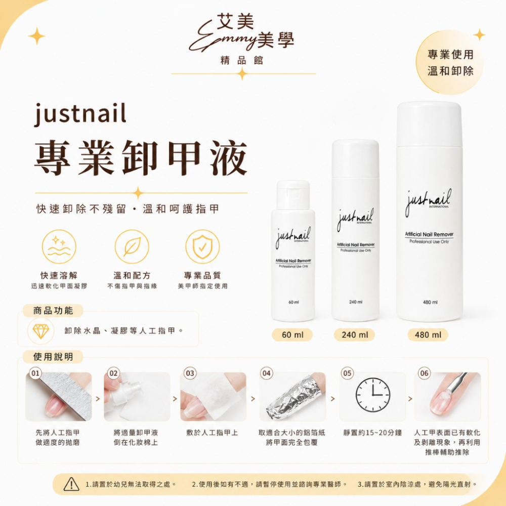 現貨 justnail專業卸甲液/卸甲水 60ml/240ml/480ml-細節圖2