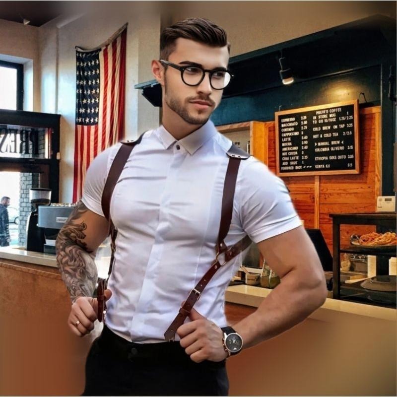 歐美時尚新潮流龐德風皮革背帶/上班族/party/正式場合/娛樂時尚風格皆適合-細節圖2