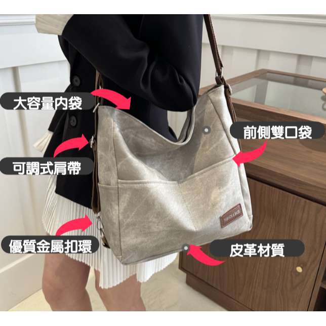 日系千層皮革包 斜肩萬用包 單肩包 側背包 斜背包 肩背包 後背包 單肩包 包包 女包 大容量 【LZM 生活嚴選】-細節圖3