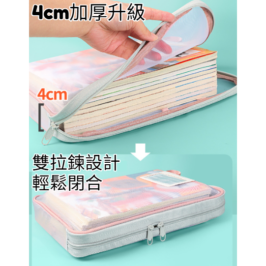 L型科目分類網紗袋 文件夾 收納文件袋 透明網紗 加厚大容量 三層雙拉鍊 學科袋 資料袋 試卷袋 WW078-細節圖5