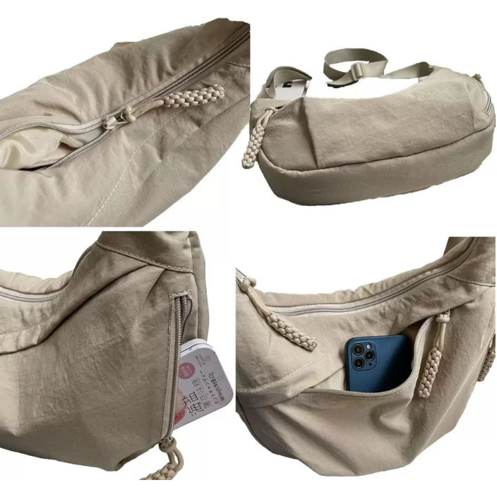 大容量牛角包 半月斜背包 女生休閒通勤 輕量太空包 餃子月牙包 防潑水帆布包 斜肩包 單肩包 WW077-細節圖7