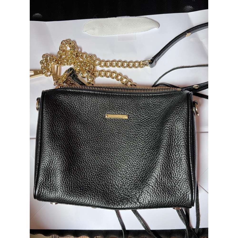 搬家出清 保證正品Rebecca Minkoff mini 5 zip 經典黑金拉鍊真皮機車流蘇側背/肩背包-細節圖4