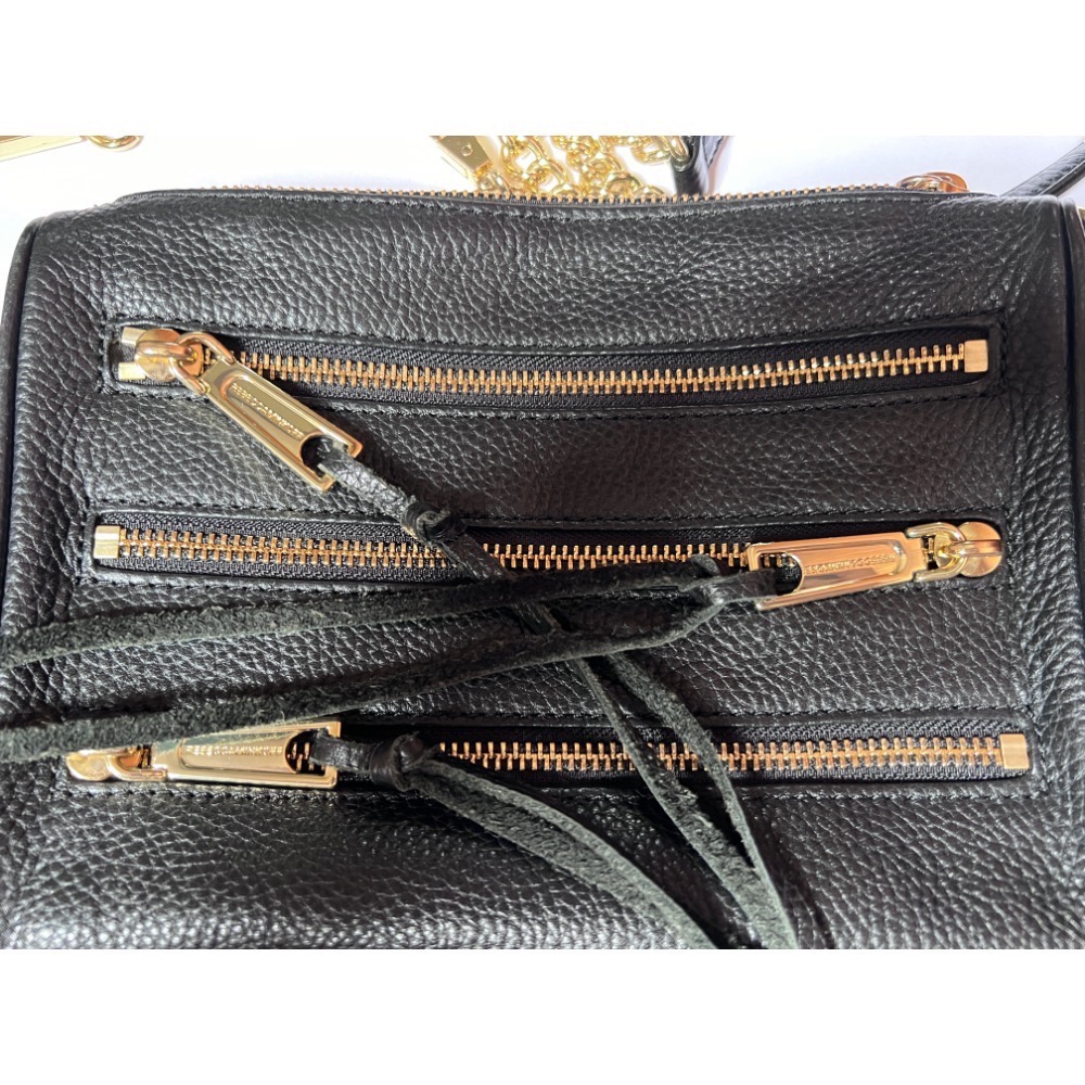 搬家出清 保證正品Rebecca Minkoff mini 5 zip 經典黑金拉鍊真皮機車流蘇側背/肩背包-細節圖5