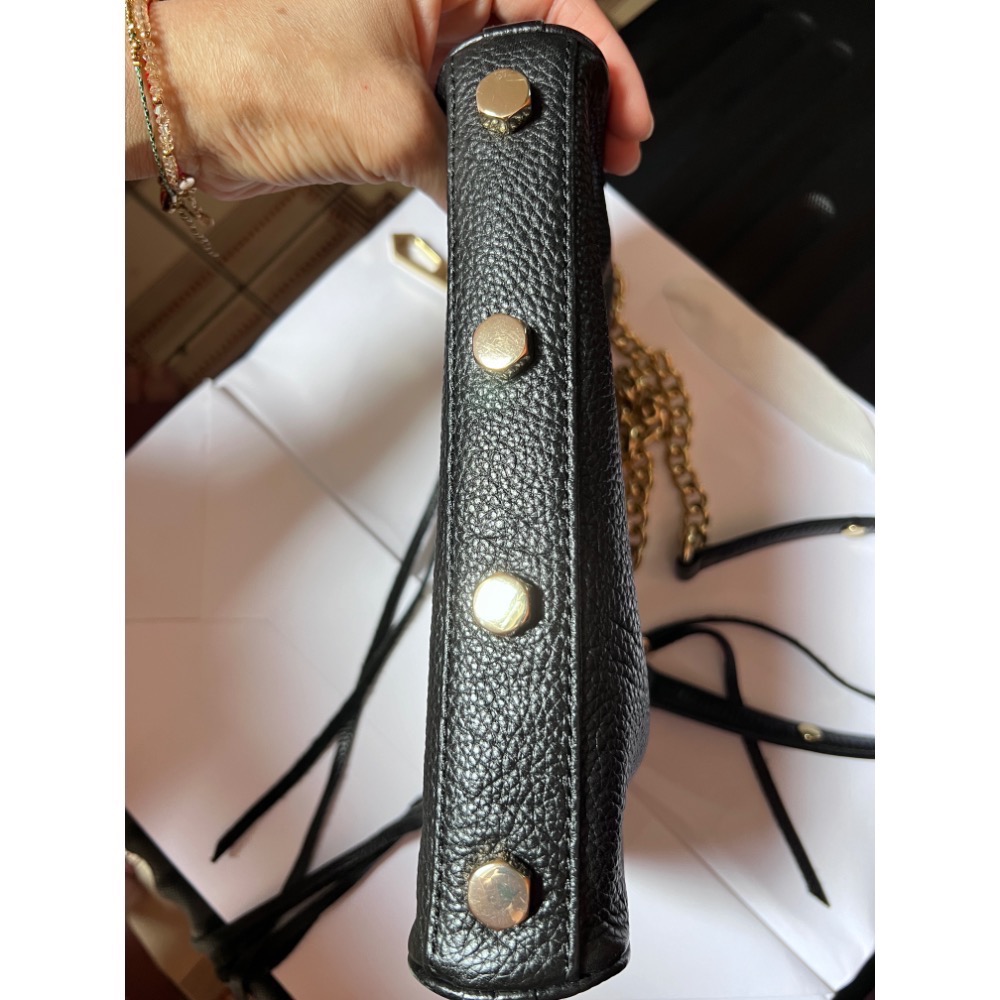 搬家出清 保證正品Rebecca Minkoff mini 5 zip 經典黑金拉鍊真皮機車流蘇側背/肩背包-細節圖6