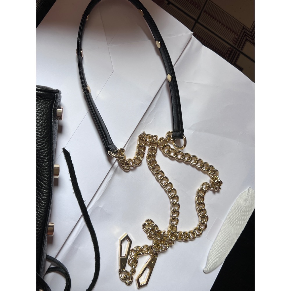 搬家出清 保證正品Rebecca Minkoff mini 5 zip 經典黑金拉鍊真皮機車流蘇側背/肩背包-細節圖10