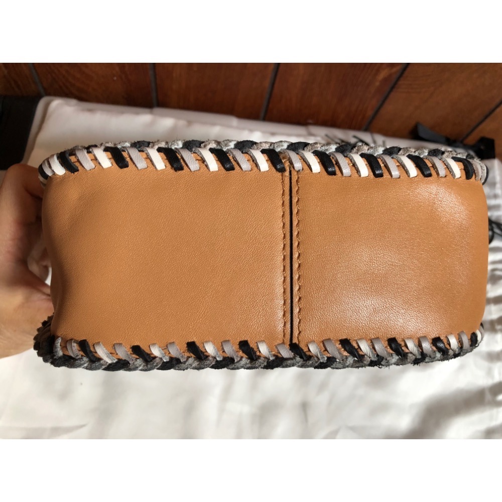 二手Rebecca Minkoff 真皮編織鏈條手提翻蓋流蘇馬鞍包 肩背包 兩用包-細節圖6