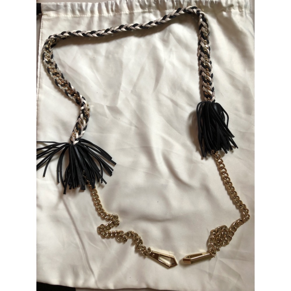 二手Rebecca Minkoff 真皮編織鏈條手提翻蓋流蘇馬鞍包 肩背包 兩用包-細節圖11