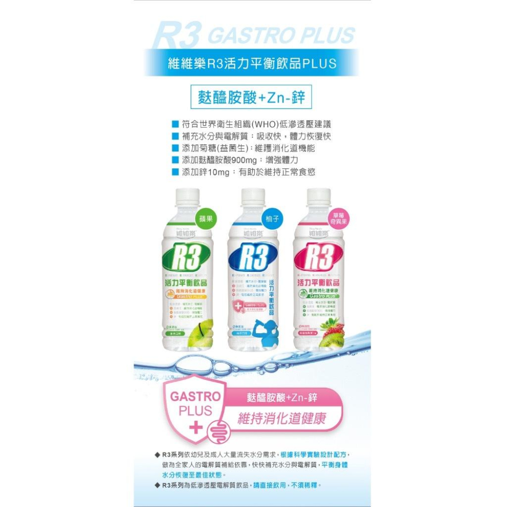 限時送好禮 維維樂 R3活力平衡飲品Plus 500ml/ R3 幼兒活力平衡飲品 350ml 電解水 鎮安中西安和藥局-細節圖3