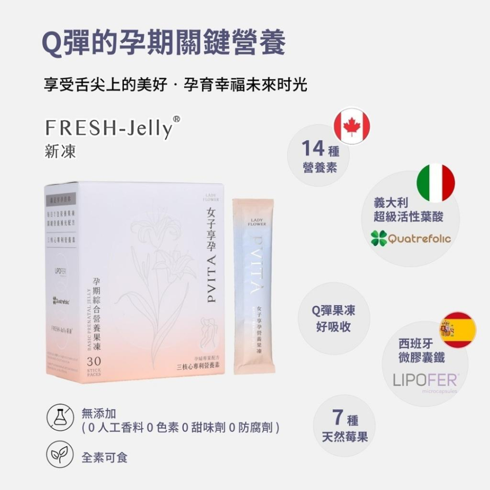 Lady Flower 女子享孕營養果凍 孕期營養補充 女性孕婦補鐵 超級葉酸 14種營養素(30包/盒)-細節圖2