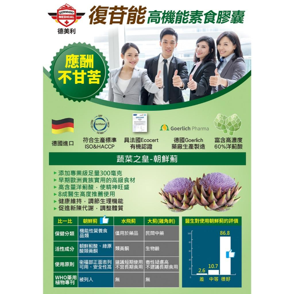 德美利-復苷能高機能素食膠囊 60粒/盒 德國生產 朝鮮薊 高麗人參 珍珠草 鎮安中西安和藥局-細節圖2